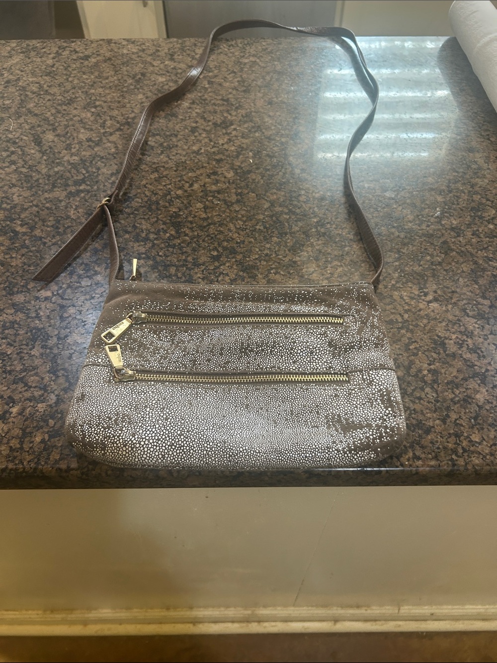 HOBO Taupe Speckled Crossbody with Gold Hardware